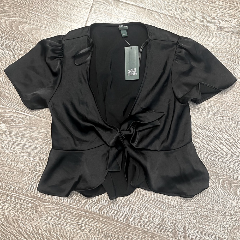 Wild Fable Black Silk Top Small